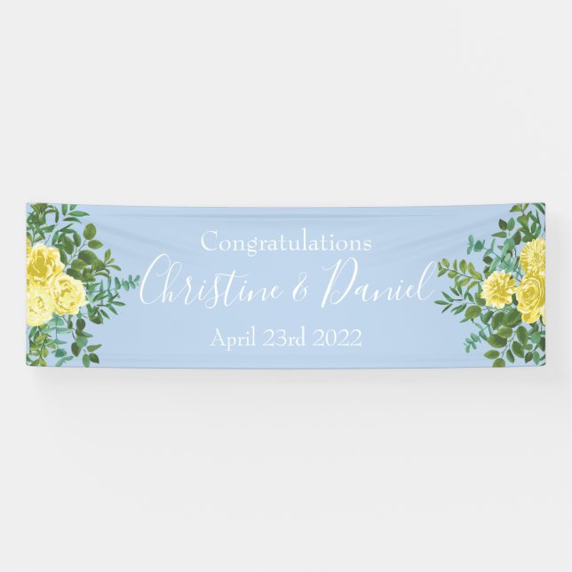 Lona Rosa amarillo claro y azul pálido Boda floral (Horizontal)