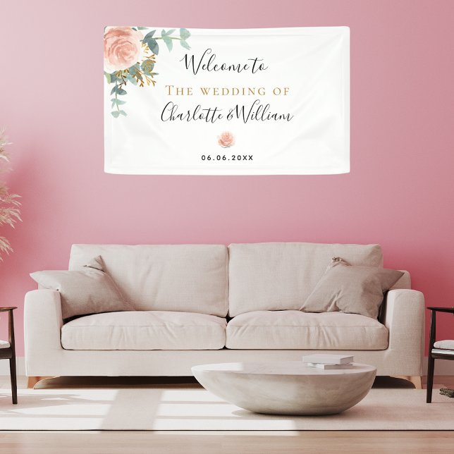 Lona rosa boda oro floral eucalipto elegante (Subido por el creador)