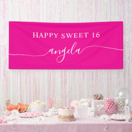 Lona Rosa Caliente Blanco Feliz Cumpleaños Dulces 16 Gl