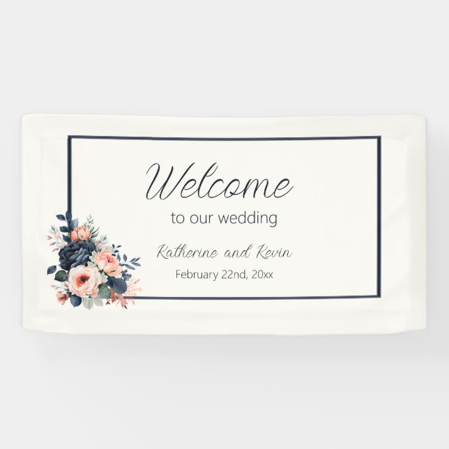 Lona Rosa de Boda floral de Navy Blue Dusty (Horizontal)