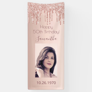 Lona Rosa de cumpleaños foto de oro goteo rosado