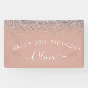 Lona Rosa de cumpleaños Gold Rubor Purpurina Plata Rosa