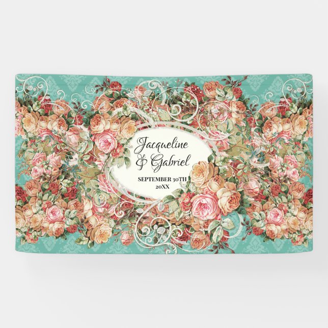 Lona Rosa de época Bouquet Turquesa Ducha de Novias Ros (Horizontal)