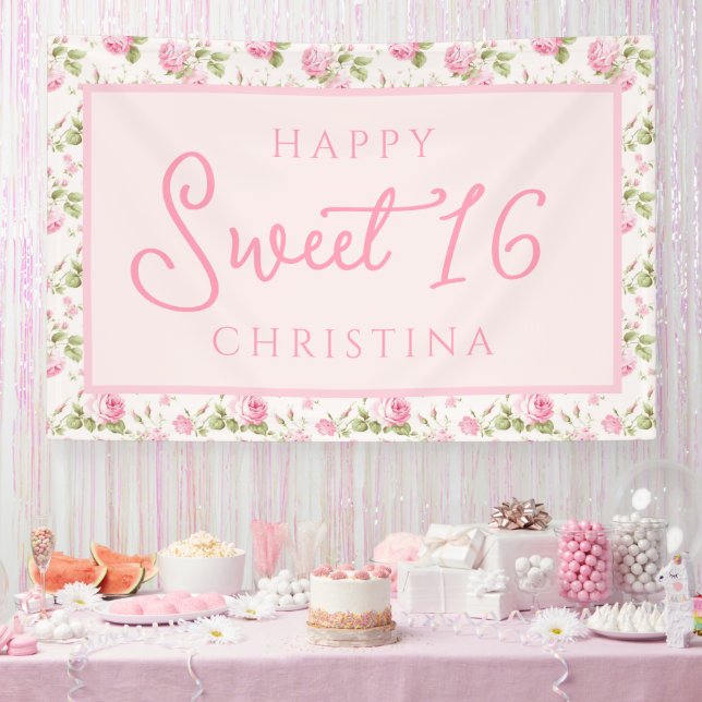 Lona Rosa de la cabaña rosa Feliz Dulce cumpleaños núme (Fiesta)