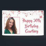 Lona Rosa de moda Oro Stars 30th Birthday Photo<br><div class="desc">Honre a la mujer de 30 años y dé la bienvenida a sus invitados fiestas con este cartel fiesta con estrellas rosas de oro y FELIZ CUMPLEAÑOS 30 con un moderno guión de broche y personalizado con su foto y nombre. Todo el texto es editable para cambiar a cualquier cumpleaños...</div>