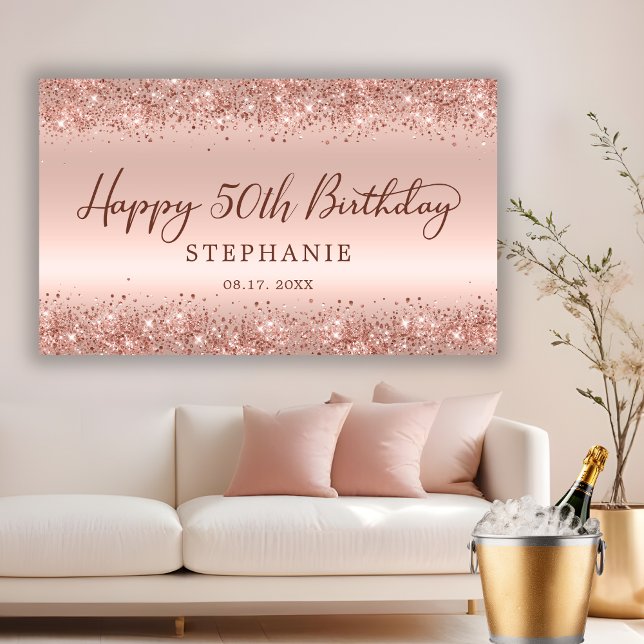 Lona Rosa de moda Purpurina de oro Feliz 50 aniversario (Subido por el creador)