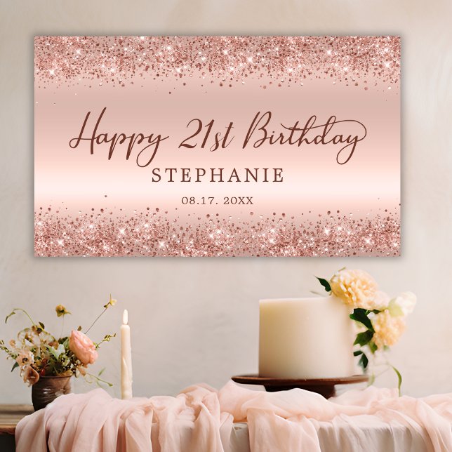 Lona Rosa de moda Purpurina de oro feliz guión de cumpl (Subido por el creador)
