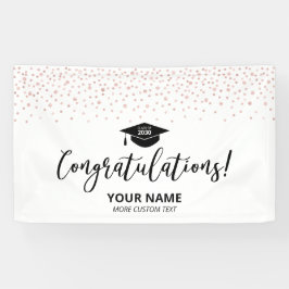 Lona Rosa Dorado Confeti Negro Felicitación Graduación