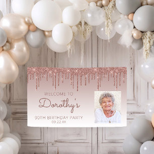 Lona Rosa Dorado Personalizado con Brillo Drip Cumpleañ