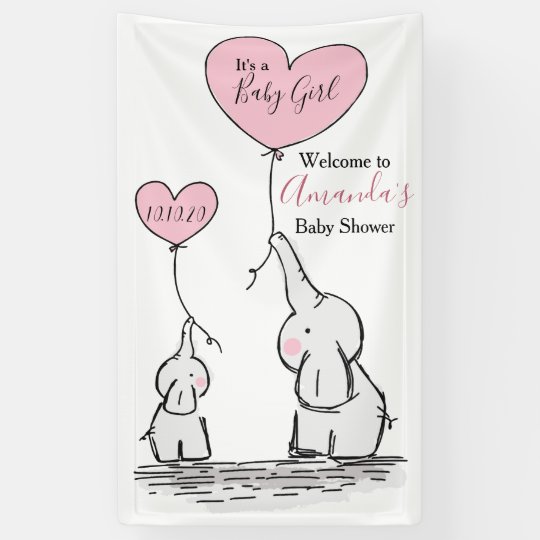 Lona Rosa Elefante Gris Blanco Baby Shower Zazzle Es