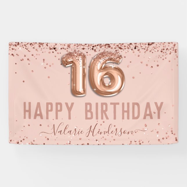 Lona Rosa Gold Pink Happy 16th Birthday (Horizontal)