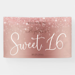Lona Rosa moderno Purpurina de oro Sparkling Sweet 16