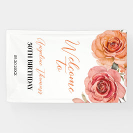 Lona Rosa Naranja Rojo Floral Bienvenida Botánica Cumpl
