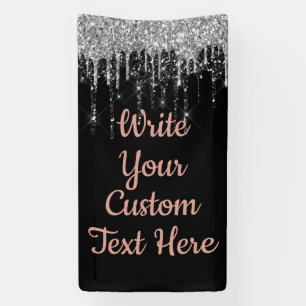 Lona Rosa Negra Oro & Plata Aniversario Glitter Drip