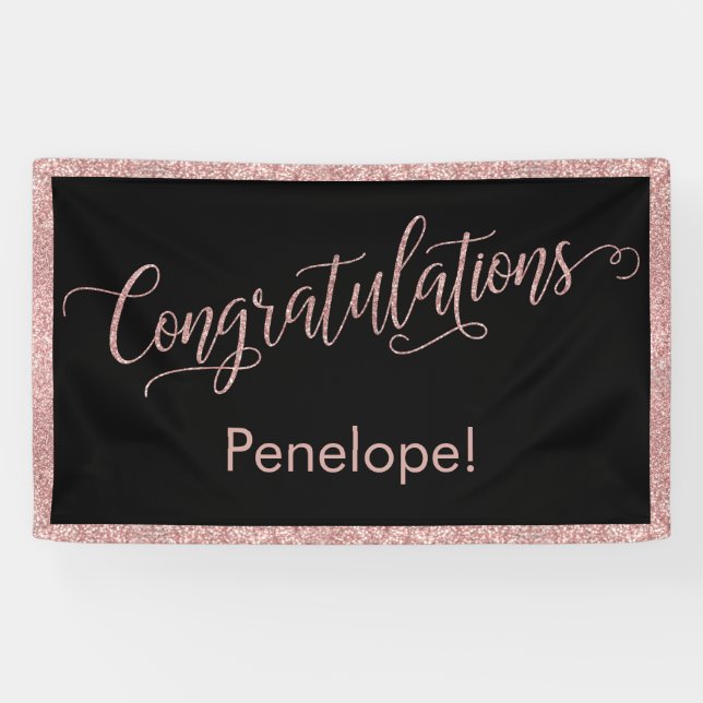 Lona Rosa Purpurina de oro felicitaciones Typography Bl (Horizontal)