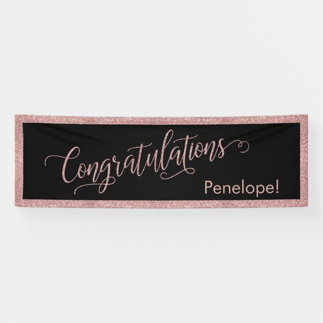 Lona Rosa Purpurina de oro felicitaciones Typography Bl (Horizontal)