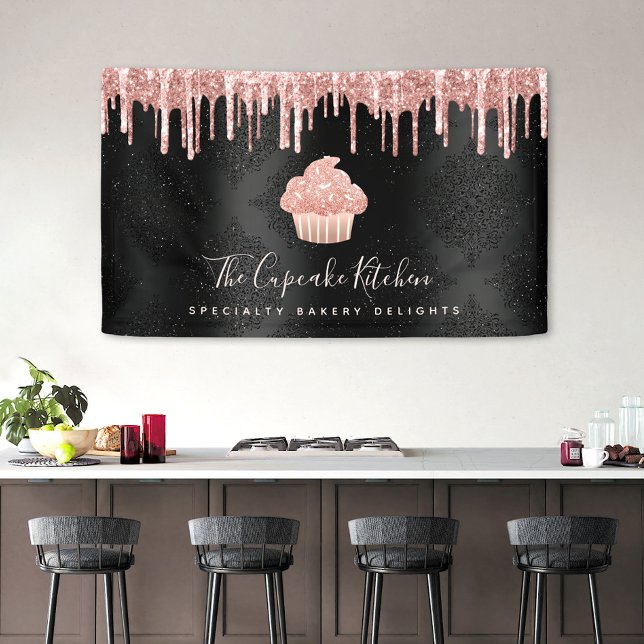 Lona Rosa Purpurina de torta de oro gotea pastelería ch (Matching business cards, loyalty cards, stickers, notebooks and more are also available!)