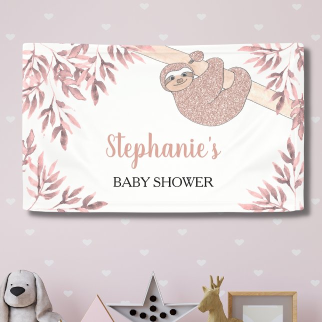 Lona Rosa Purpurina Gold Chica Cute Sloth Baby Shower (Subido por el creador)