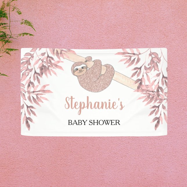 Lona Rosa Purpurina Gold Chica Cute Sloth Baby Shower (Subido por el creador)