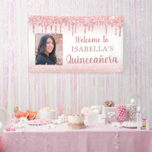 Lona Rosa Quinceanera Foto de goteo de Purpurina rosa d