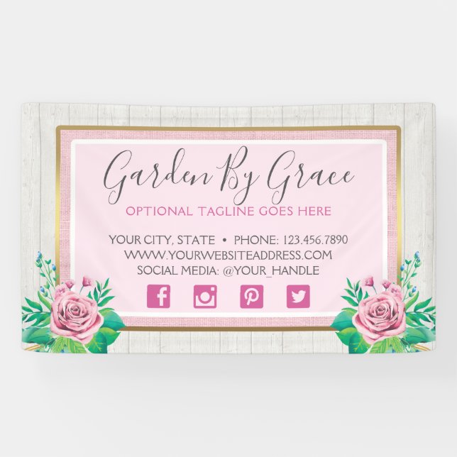 Lona Rosas acuáticos y cabaña de madera rústica (Horizontal)