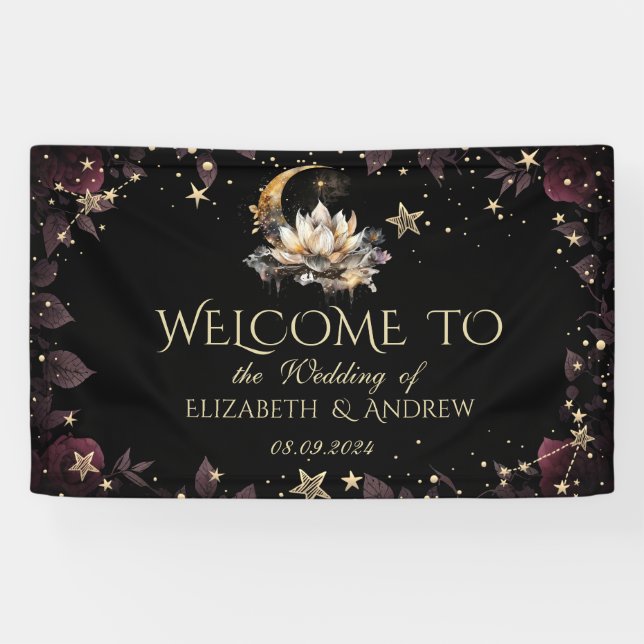 Lona Rosas Celestiales Gold Sun Y Moon Stars (Horizontal)