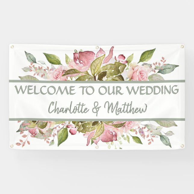 Lona Rosas de acuarela Boda rosa suave (Horizontal)