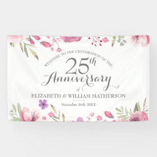 Lona Rosas de acuarela del 25º aniversario bienvenidos