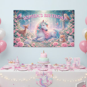 Lona Rosas de Cumpleaños de Unicornio Pastel Mágico