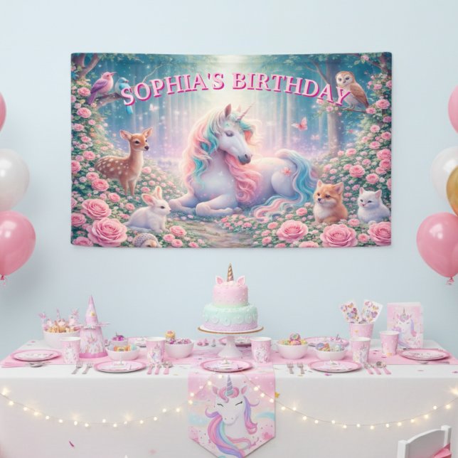 Lona Rosas de Cumpleaños de Unicornio Pastel Mágico (Subido por el creador)