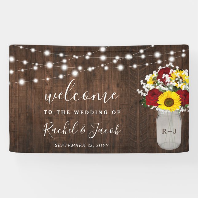Lona Rosas de girasoles rusos Jar String Lights Boda (Horizontal)