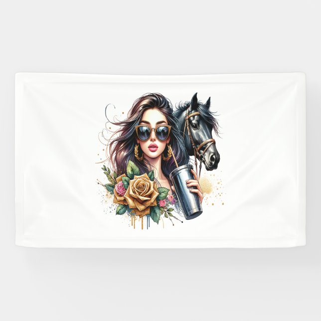 Lona Rosas estéticos Chicas Purpurinas de caballos (Horizontal)
