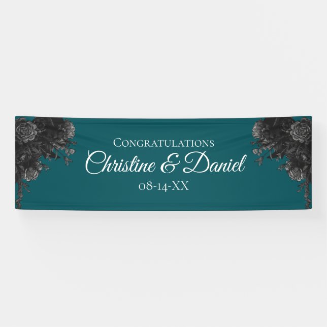 Lona Rosas Gris turquesa Boda gótico (Horizontal)