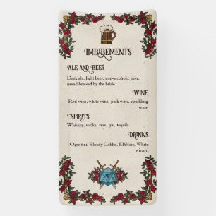 Lona Rosas Monograma D20 Menú de Bar de Boda RPG