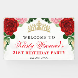 Lona Rosas Rojas Acuarela Bienvenida Fiesta de Cumpleañ