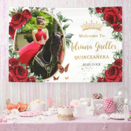 Lona Rosas Rojas Mariposas Florales Quinceañera Foto