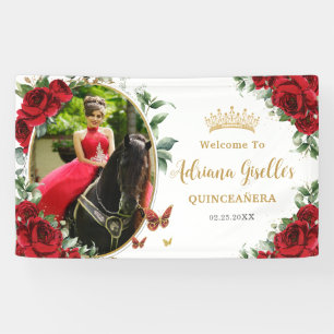 Lona Rosas Rojas Mariposas Florales Quinceañera Foto 15