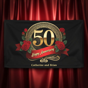 Lona Rosas rojas y acentos de oro 50 años de Boda