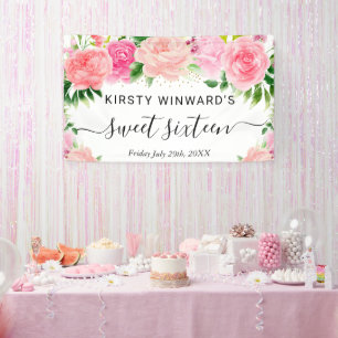 Lona Rosas rosadas al acuarela Bienvenida a los dulces