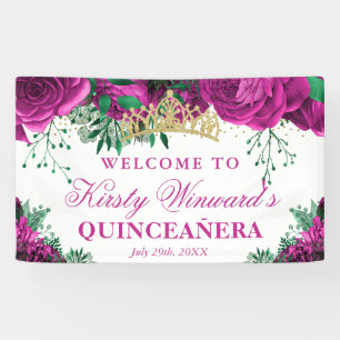 Lona Rosas rosadas en acuarela Bienvenida Quicneanera