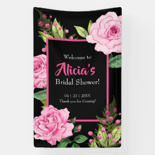 Lona Rosas rosadas sobre ducha de novia vertical negra