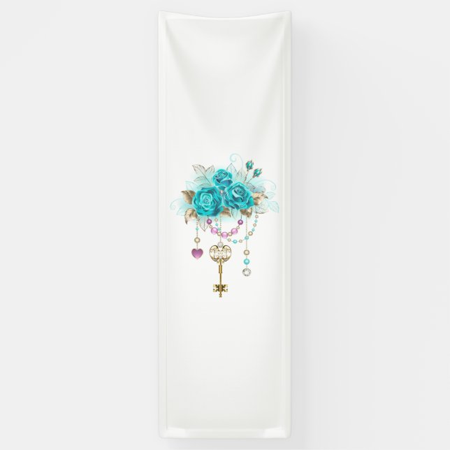 Lona Rosas turquesas con llaves (Vertical)