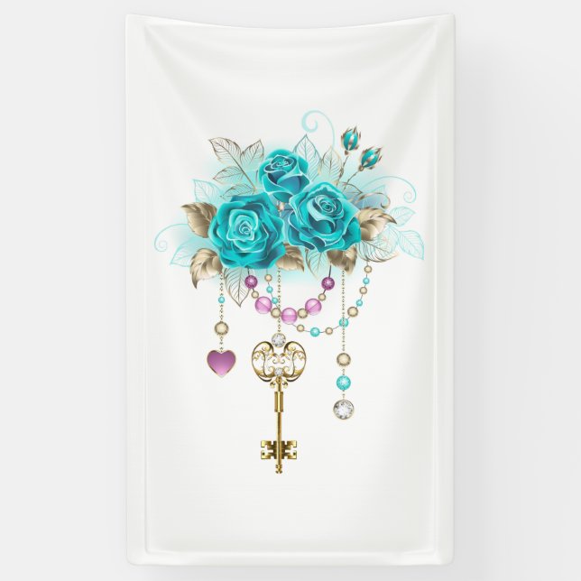 Lona Rosas turquesas con llaves (Vertical)