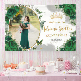 Lona Rosas Verdes Esmeralda Floral Quinceañera Foto