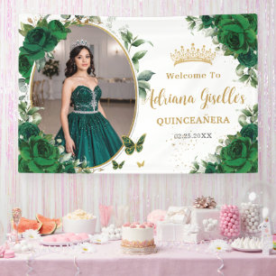Lona Rosas Verdes Esmeralda Quinceañera Floral Foto