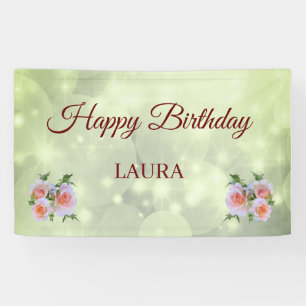 Lona Rosas verdes y rosas personalizadas Feliz cumpleañ