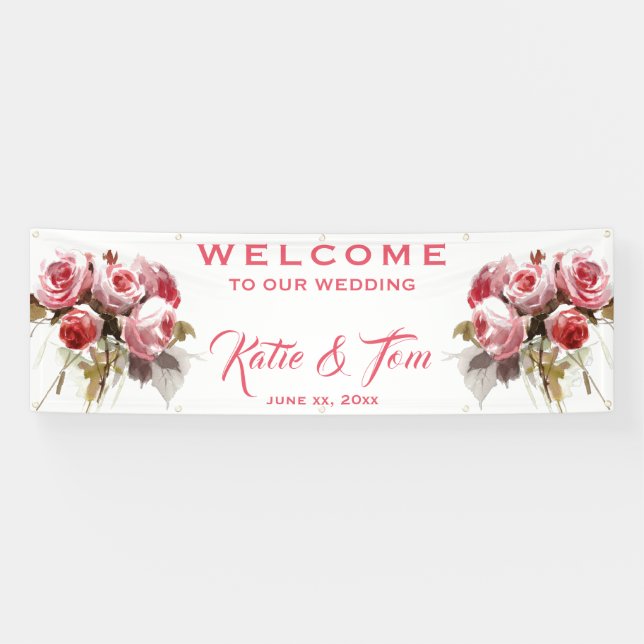 Lona Rose Bouquet - Banner Boda colgado (Horizontal)