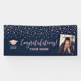 Lona Rose Gold Azul Marino Confeti Felicitación Graduac