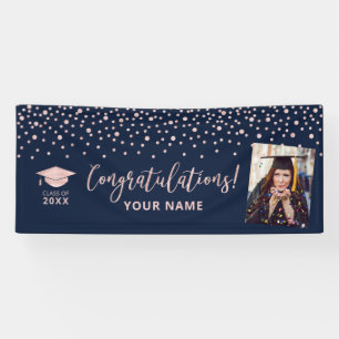 Lona Rose Gold Azul Marino Confeti Felicitación Graduac