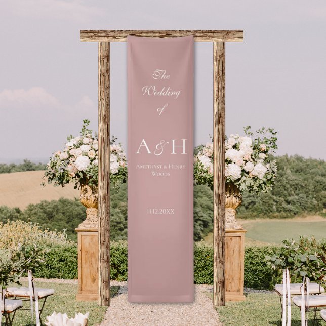 Lona Rose Pink Fabric Wedding Welcome Banner (Elegant Pink Fabric Wedding Welcome Sign Banners)